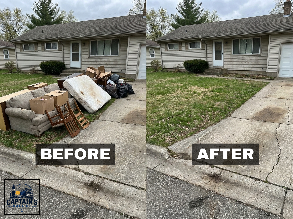 Before and after curbside junk removal pickup by Captain's Hauling